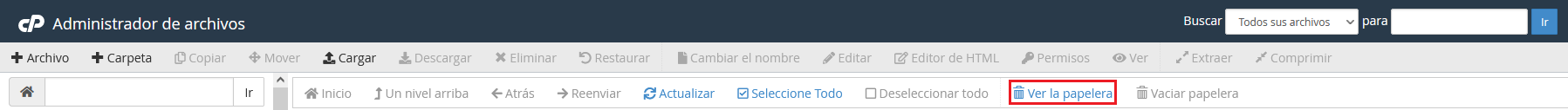 papelera cpanel nodored hosting dominios web