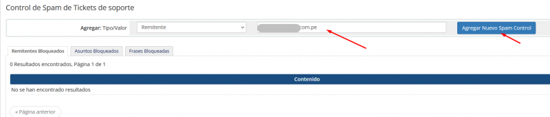 remitente bloqueado en whmcs