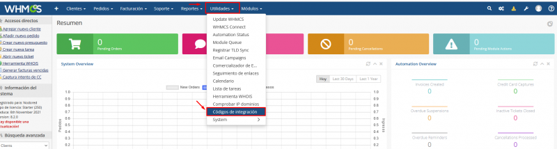 integracion de dominio en whmcs